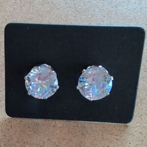 Elegant Silver Tone Cubic Zirconia Stud Earrings
